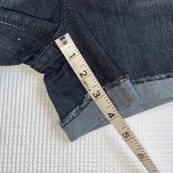 Folded Cuff Raw Edge 5 Pocket Dark Wash Denim Shorts - Picture 11 of 16